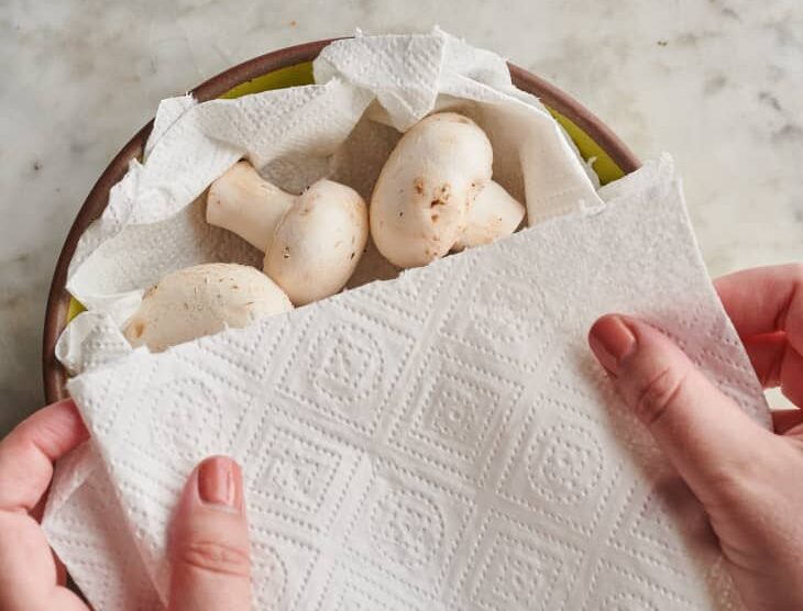 como limpar cogumelo com papel toalha